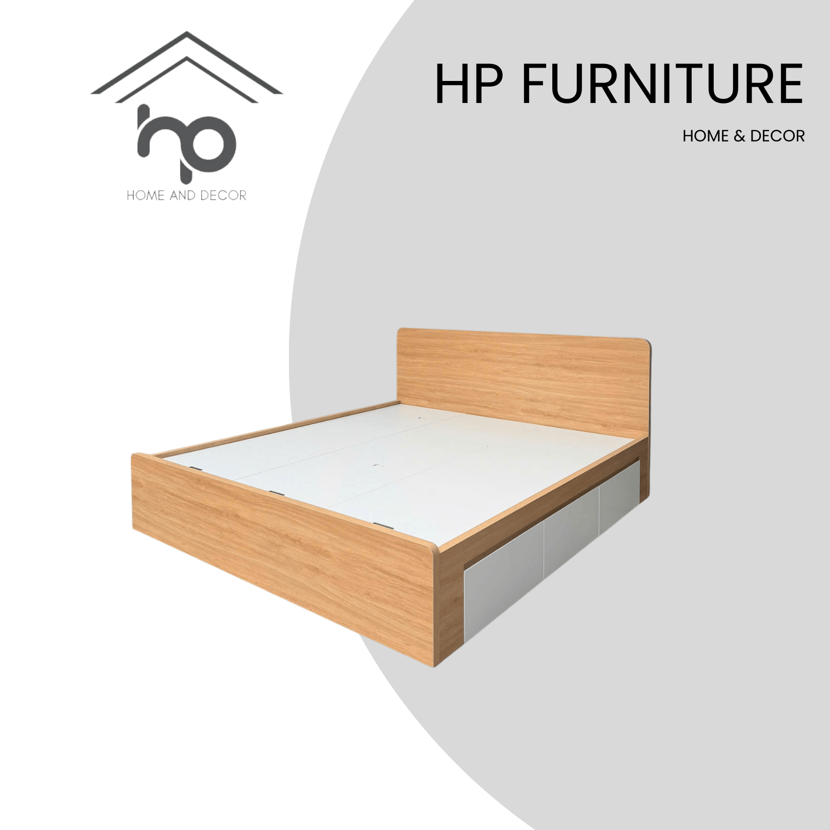 Giường ngủ MDF 1m8x2m màu gỗ sồi 388 – Thiết kế bo cong hiện đại, có 3 ngăn kéo G18