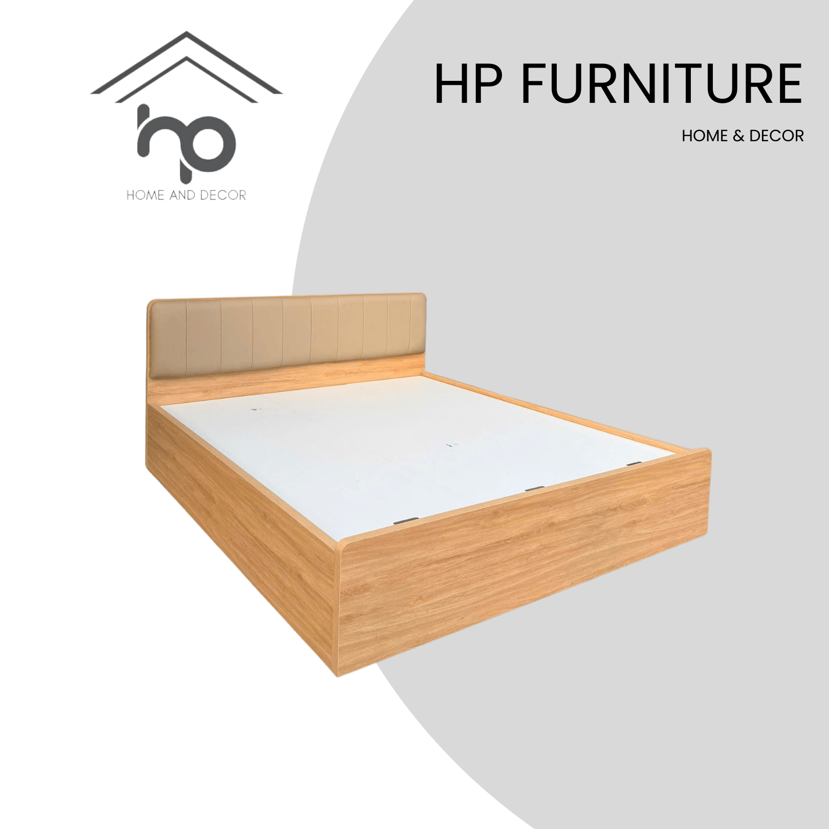 Giường bệt 1m8x2m không ngăn kéo, bọc nệm đầu giường da kem – Vạt dày 18mm chắc chắn G20