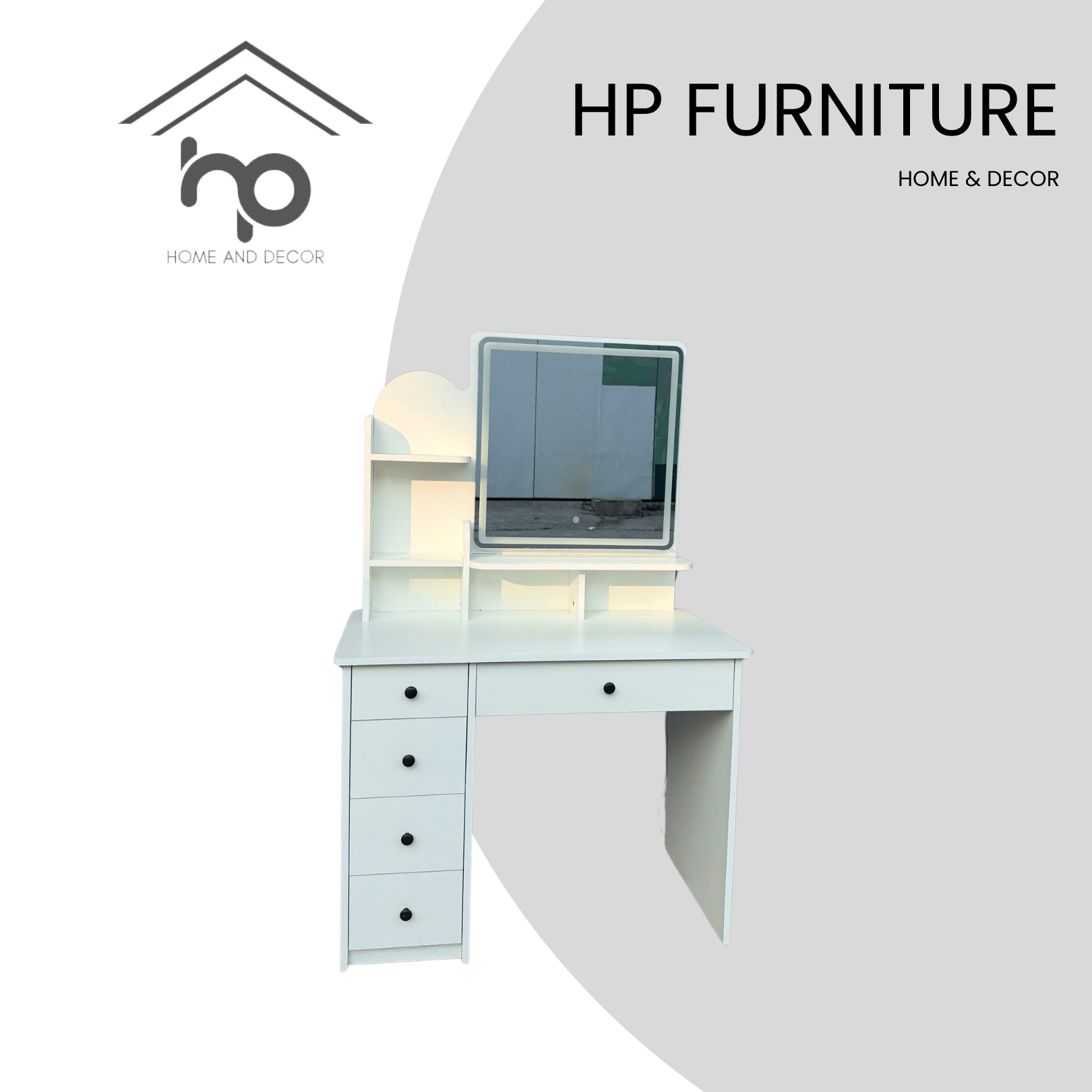 Bàn Trang Điểm BTD20 MDF Chống Ẩm Trắng Mờ Kèm Gương LED Cảm Ứng Hiện Đại