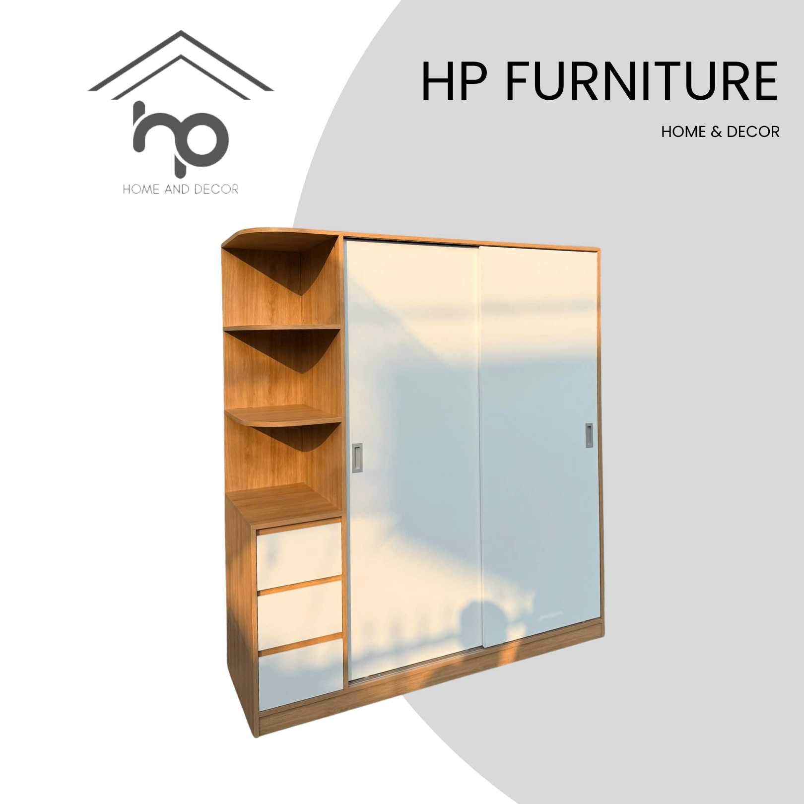 Tủ áo cánh lùa 1m6x2m MDF chống ẩm màu sồi phối trắng – Thiết kế hiện đại, tối ưu không gian TA10