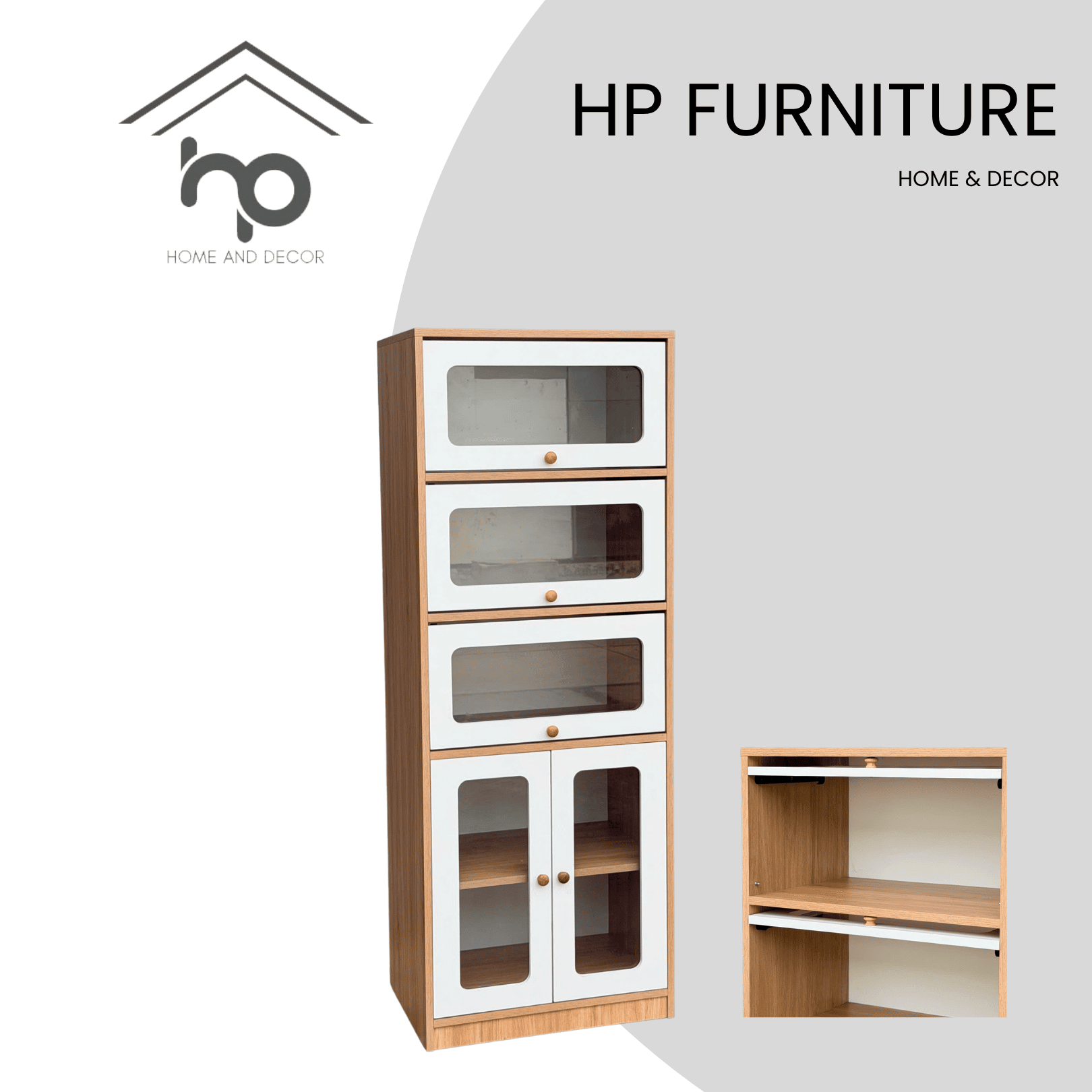 Tủ đa năng cánh lật MDF chống ẩm 60x40x160cm màu sồi 388 cánh trắng kính